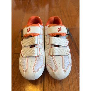 Peloton Womens Cycling Bike Shoes White/Orange With Pedal Clips SZ 39/US 8.5/9